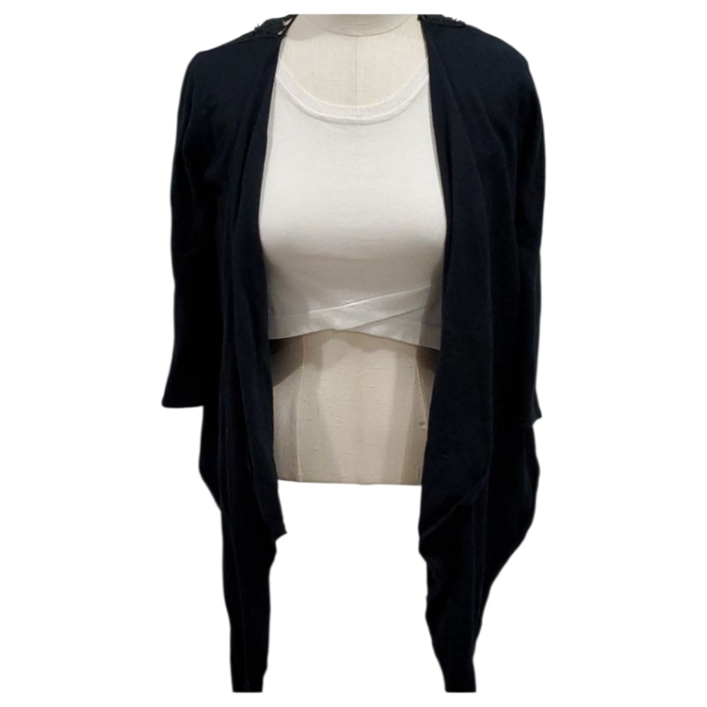 RED Women's Black Waterfall Cardigan with Crochet Details sz Small
